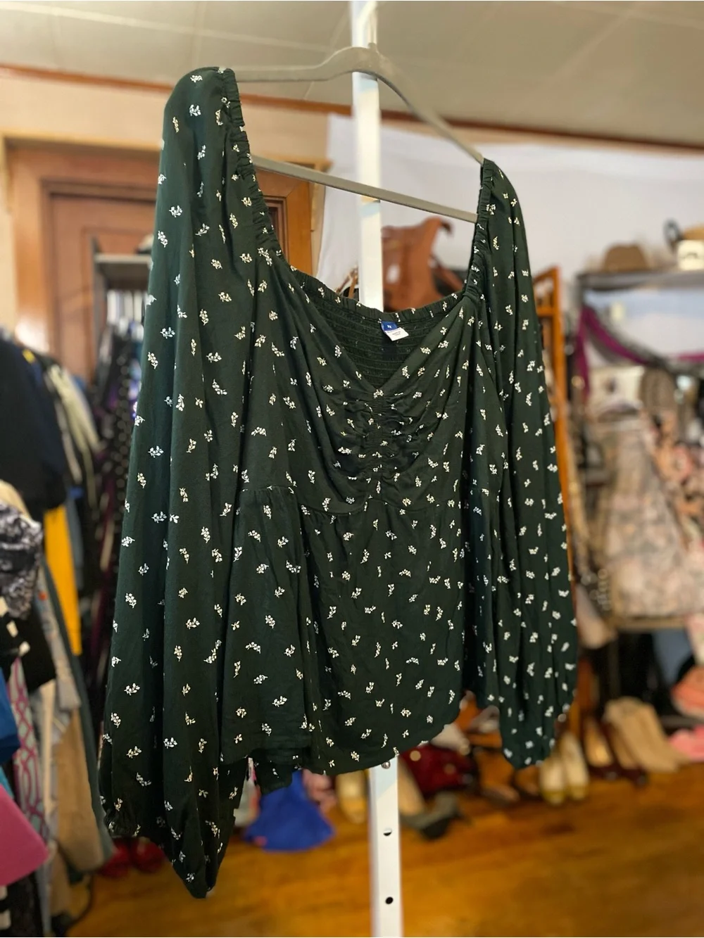 Old Navy Dark Green Floral Peasant Blouse